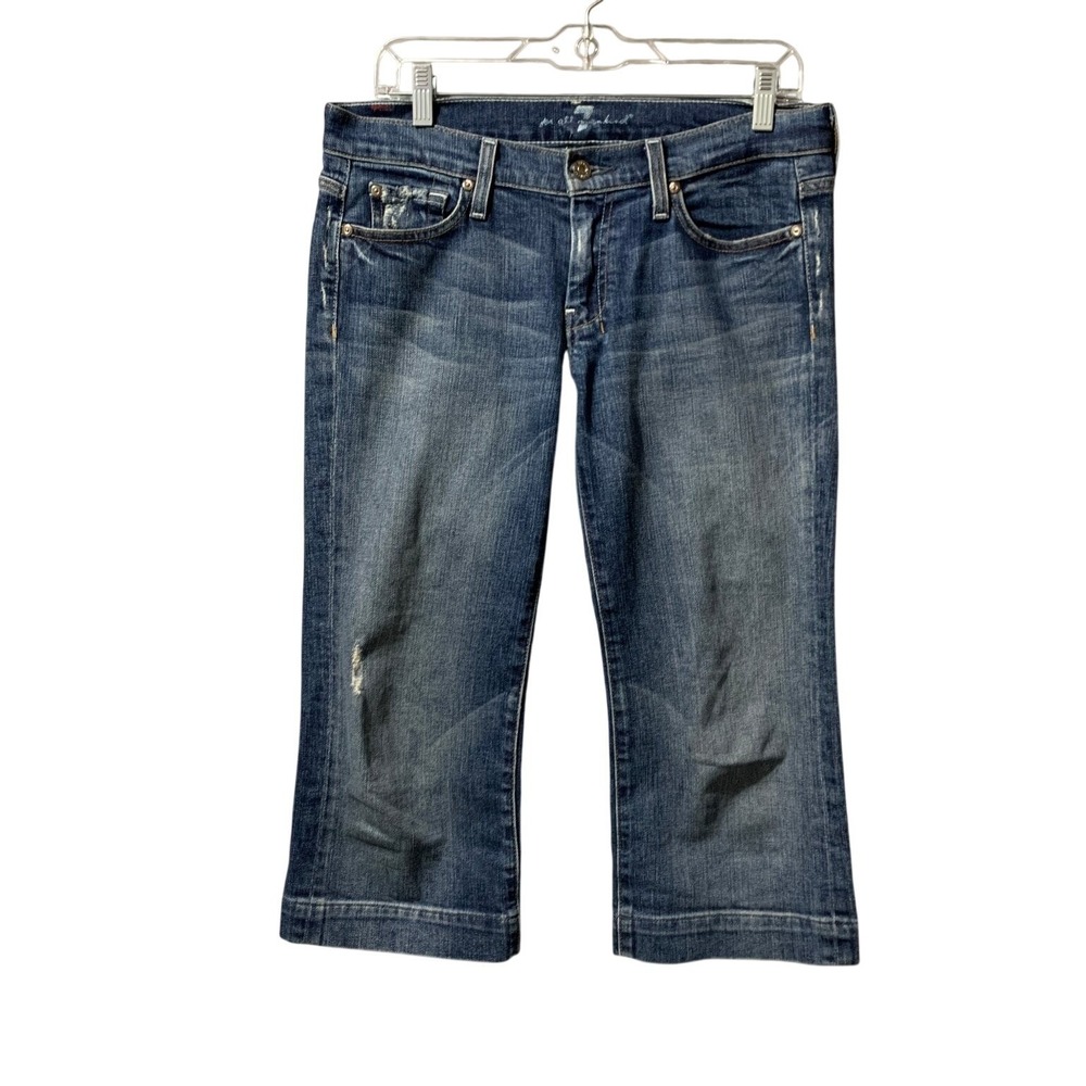 7 For All Mankind Dojo Women's Cropped Capri Jeans Size 27 Distressed Stretch - Picture 1 of 15